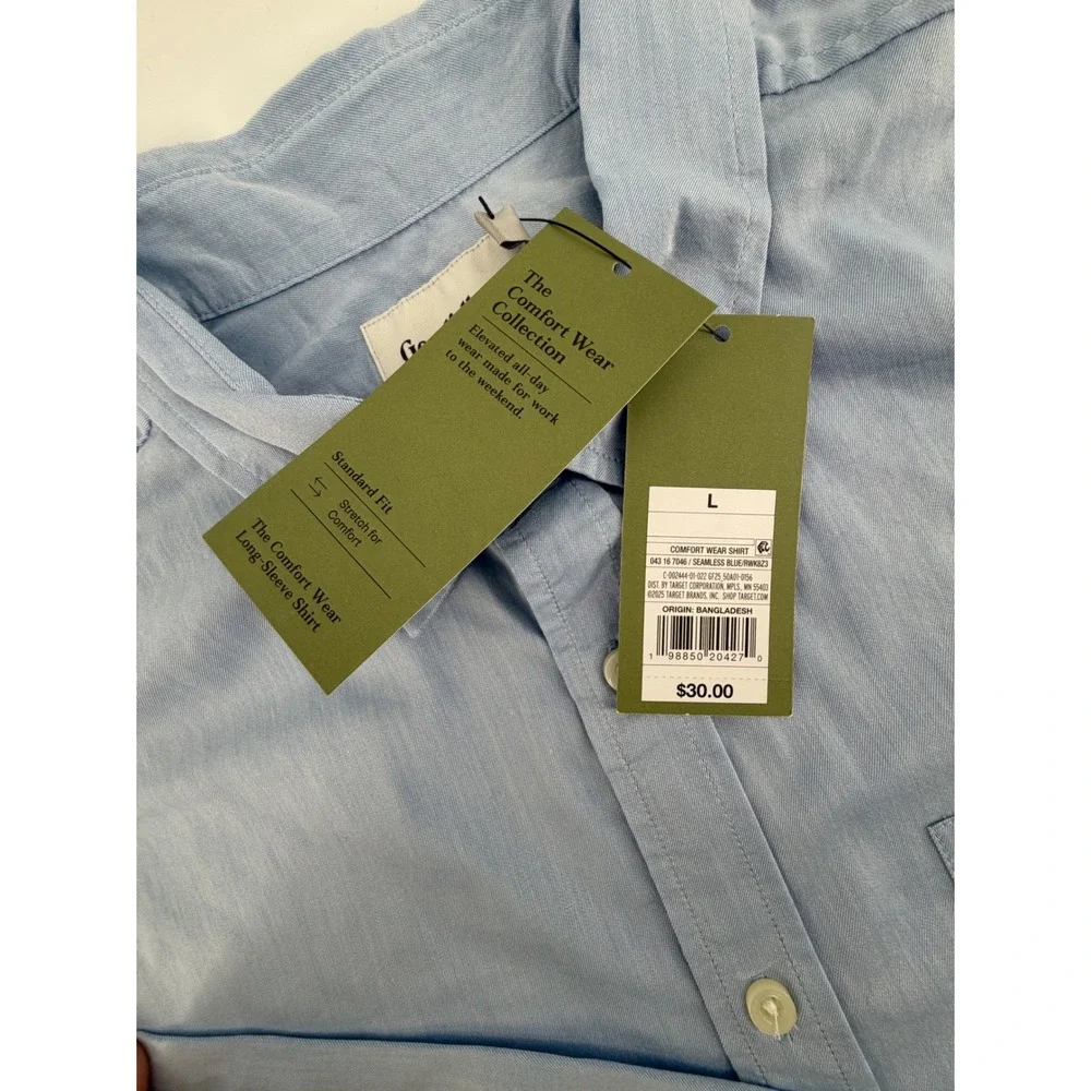 Goodfellow & Co Boys Light Blue Long Sleeve Button Shirt The Comfort Wear Size L
